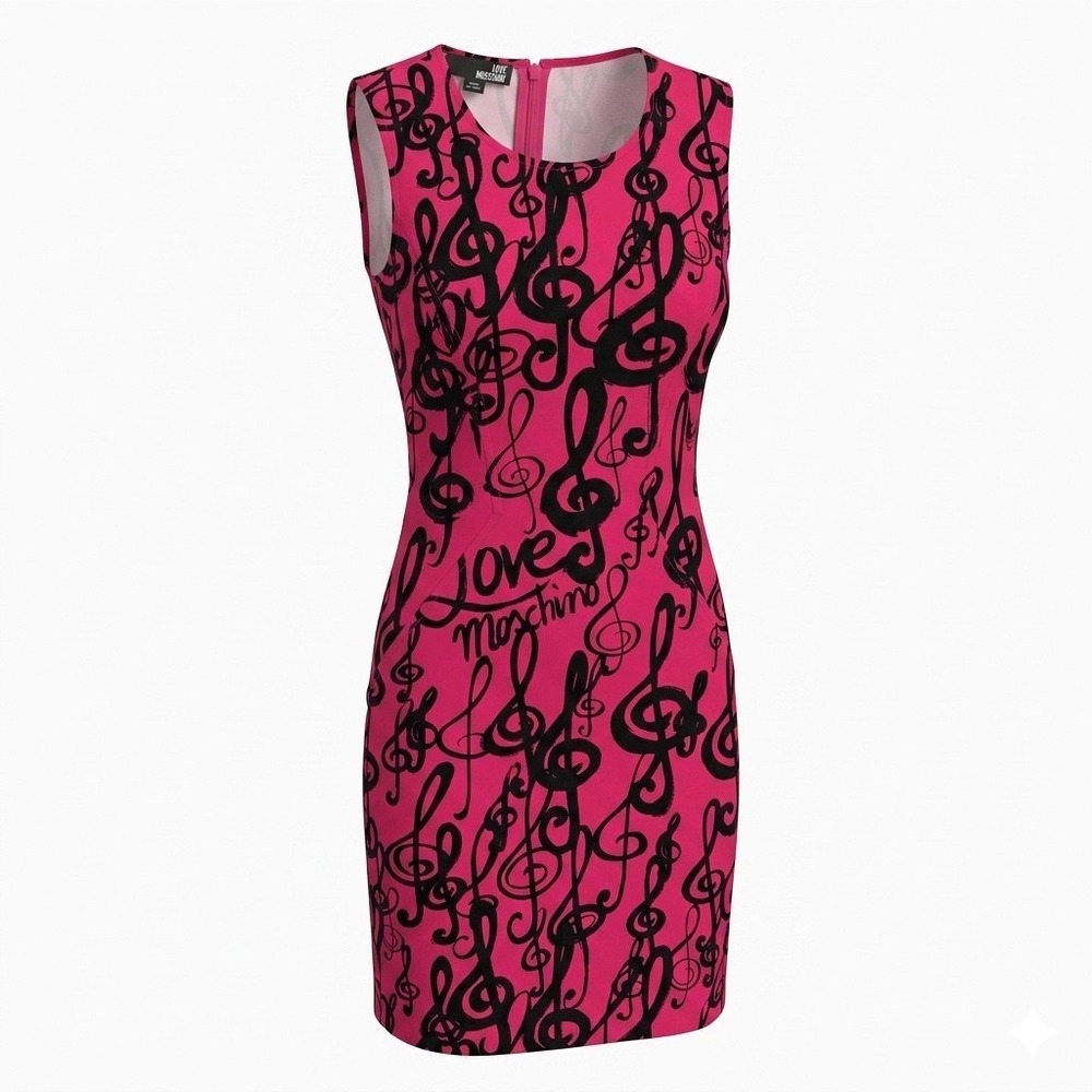 Love Moschino Dress Music Note Print Pink Sleeveless Sheath Size 4